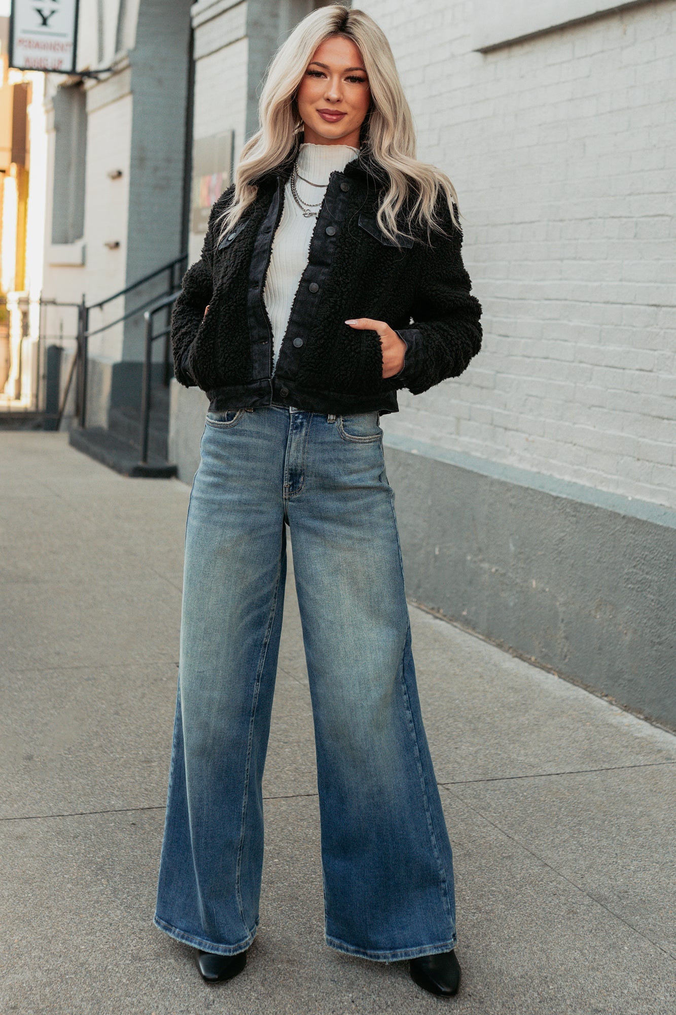 No Worries Here Sherpa Crop Kancan Jacket (Black)