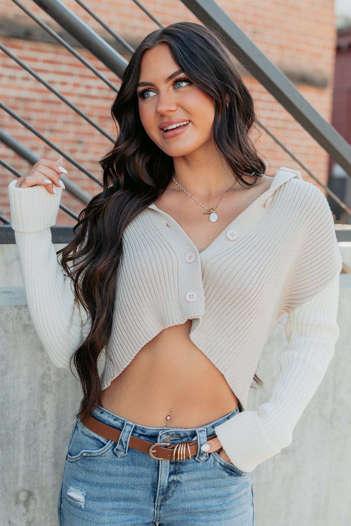 Dream Mirage Contrast Sleeve Cardigan Sweater (Sand)