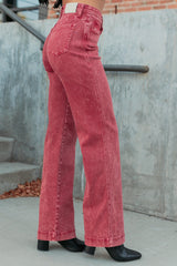 Haven Tummy Control Saige Denim Straight Jeans (Brick Red)