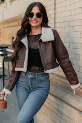 Urban Chill Faux Leather Sherpa Lined Jacket (Brown/Beige)