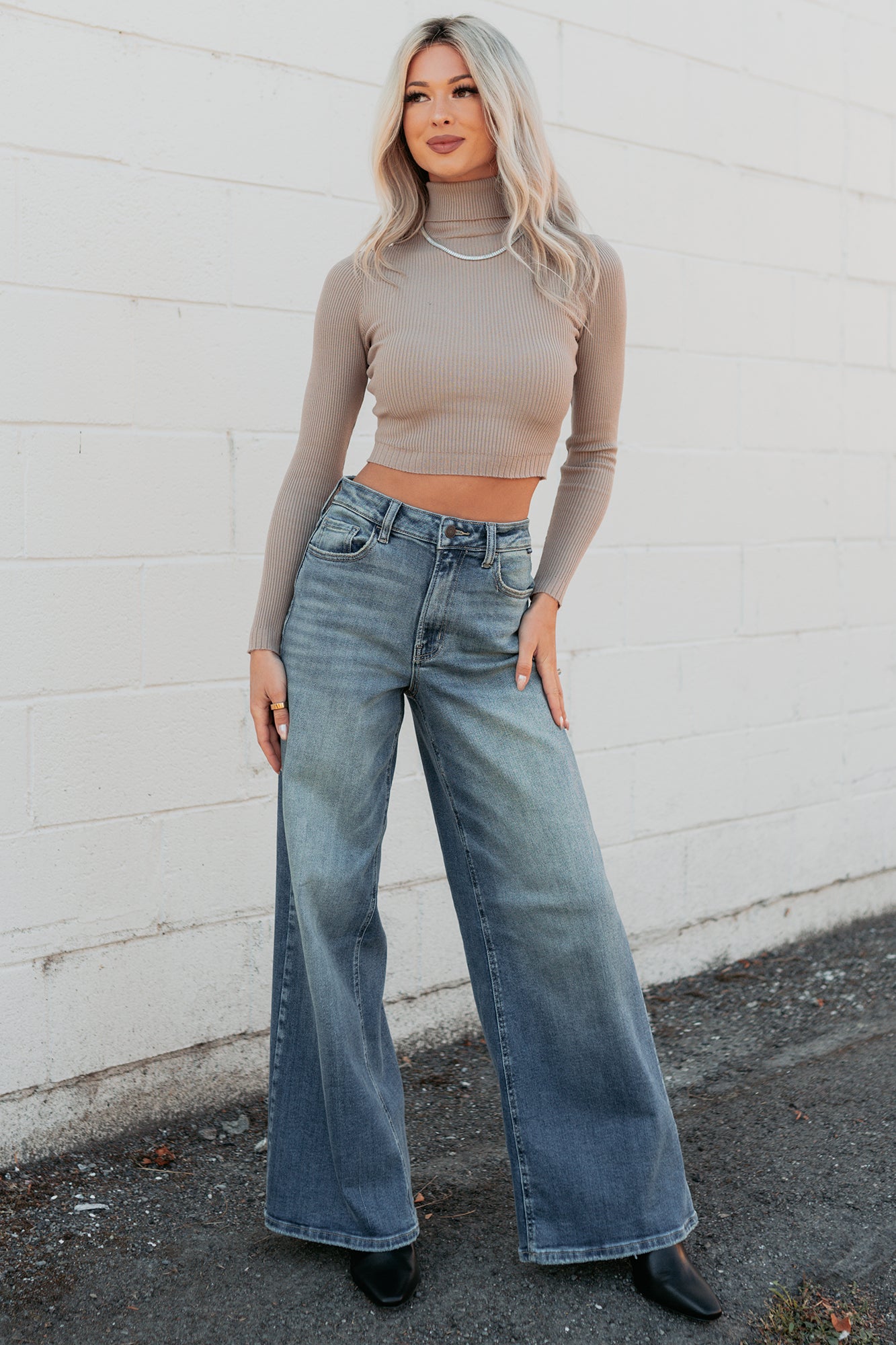 Simply Divine Ribbed Turtle Neck Crop Top (Ash)