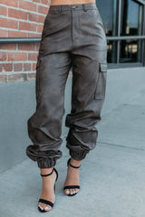 Easy Edge Faux Leather FORE Cargo Joggers (Brown)