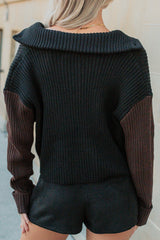 Dream Mirage Contrast Sleeve Cardigan Sweater (Black)
