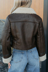 Serves You Right Sherpa Lined Faux Leather Jacket (Brown)