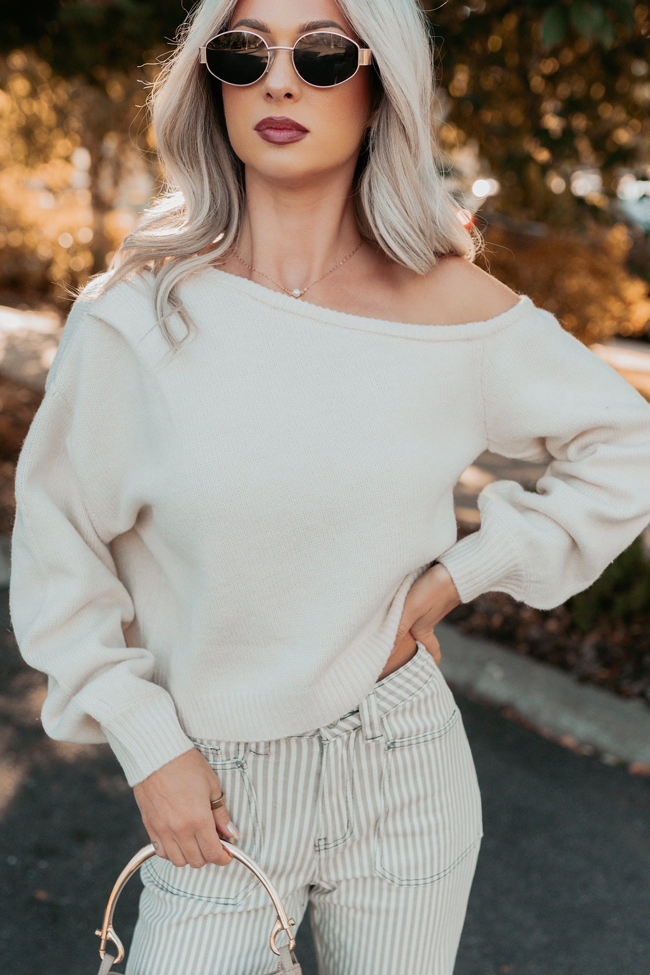 Into Your Arms One-Shoulder Knit Sweater (Cream)