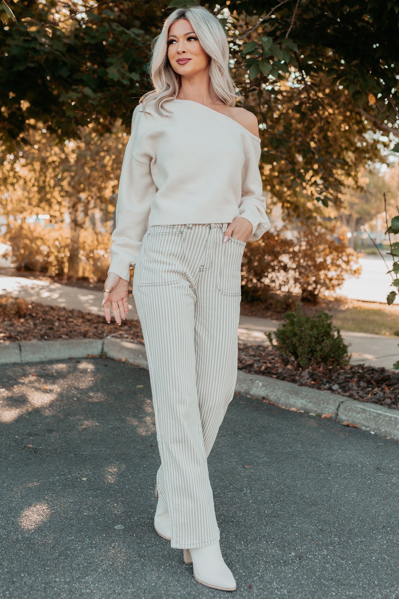 Into Your Arms One-Shoulder Knit Sweater (Cream)