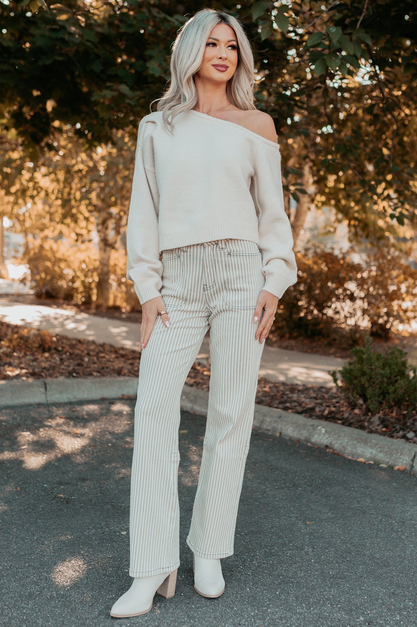 Into Your Arms One-Shoulder Knit Sweater (Cream)