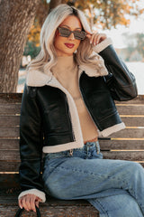 Urban Chill Faux Leather Sherpa Lined Jacket (Black/Beige)