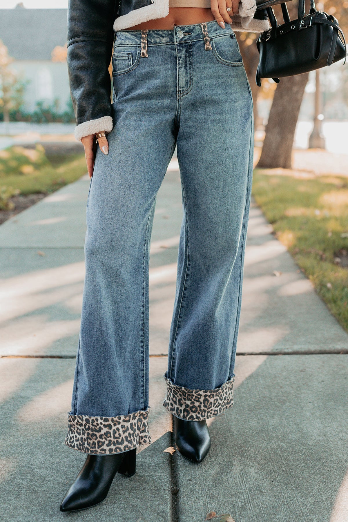 Macy Wide Leg Leopard Cuff Cello Jeans (Medium Tint)