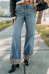 Macy Wide Leg Leopard Cuff Cello Jeans (Medium Tint)