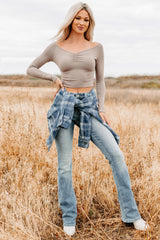 Love Again Off The Shoulder Long Sleeve Top (Dark Coco)