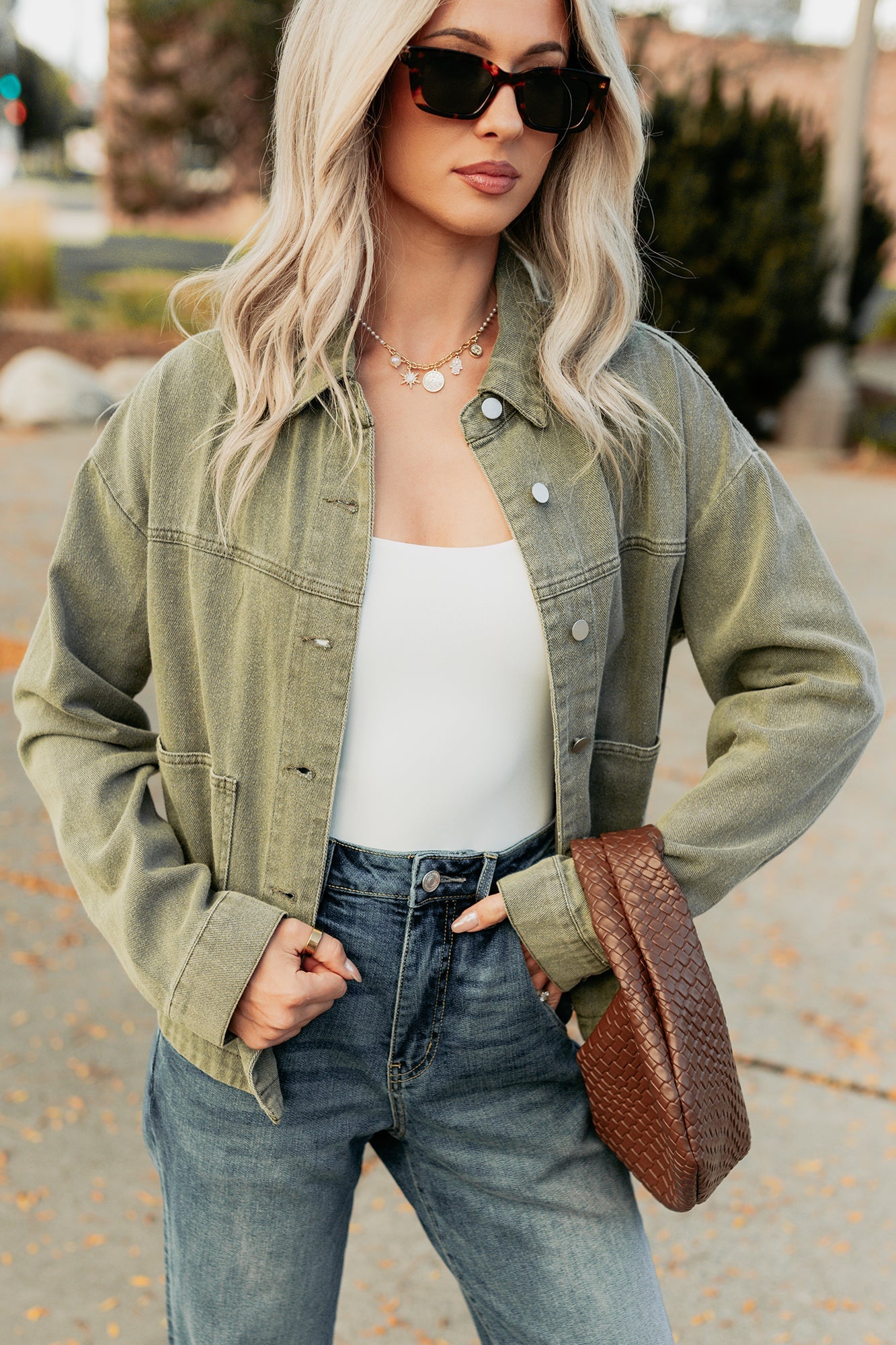 No Permission Denim Utility Jacket (Washed Olive)