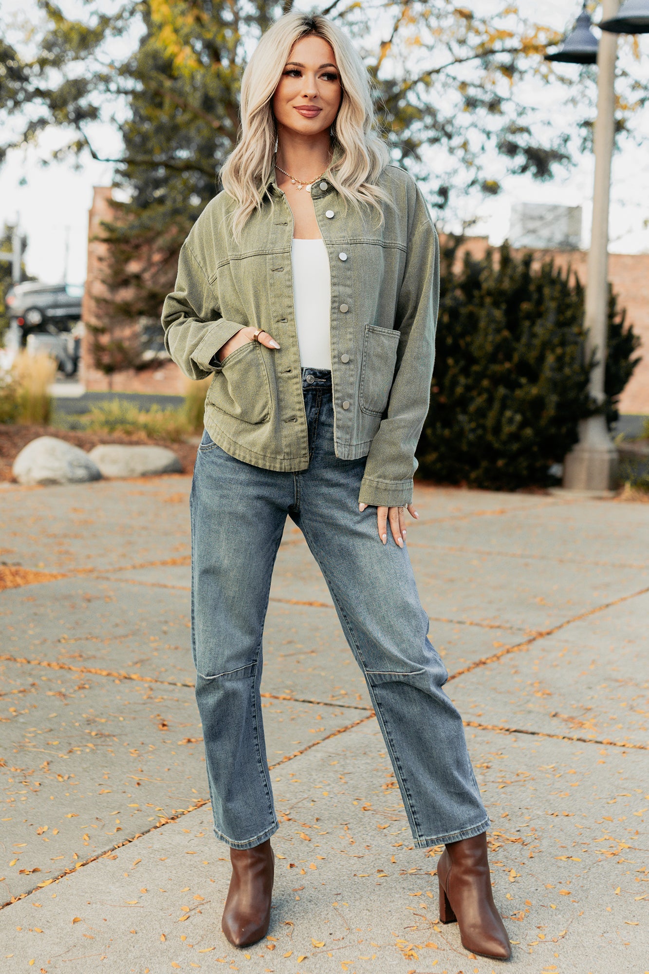 No Permission Denim Utility Jacket (Washed Olive)