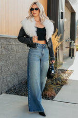 Unapologetic Glow Denim Fur Collar Jacket (Black)