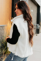 Frosted Glow High Neck Button Up Sherpa Vest (White)