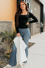 Comfort Space Square Neck Cut-Out Top (Black)