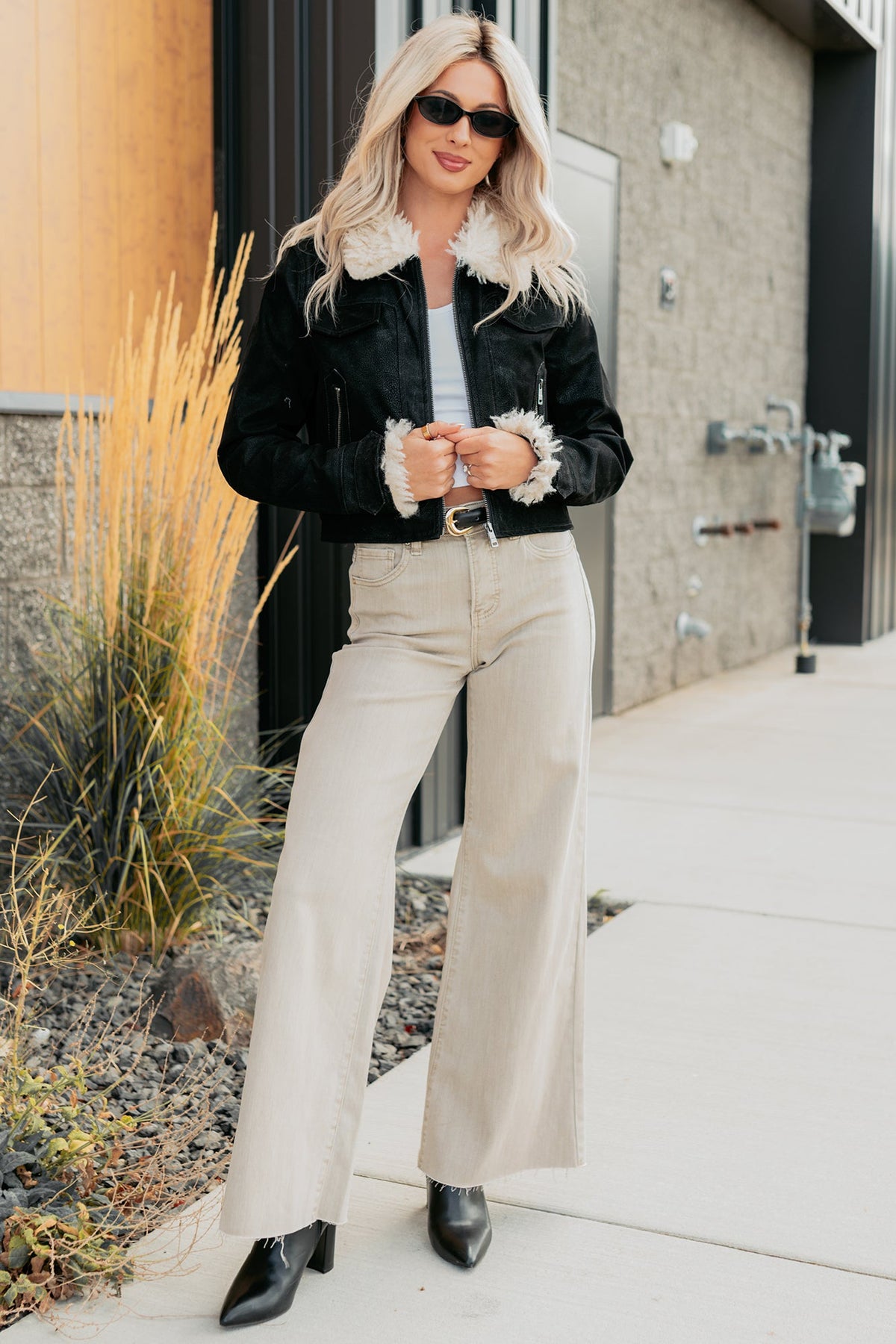 Lars Tummy Control Wide Leg Glittery Risen Jeans (Taupe)