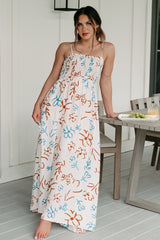 Floral Appreciation Smocked Floral Maxi Dress (Teal/Pink Combo)