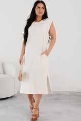 Sundays In Bed Sleeveless Midi Dress (Ivory)