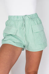 Sun Chaser Drawstring Waist Cargo Shorts (Green/White Stripe)