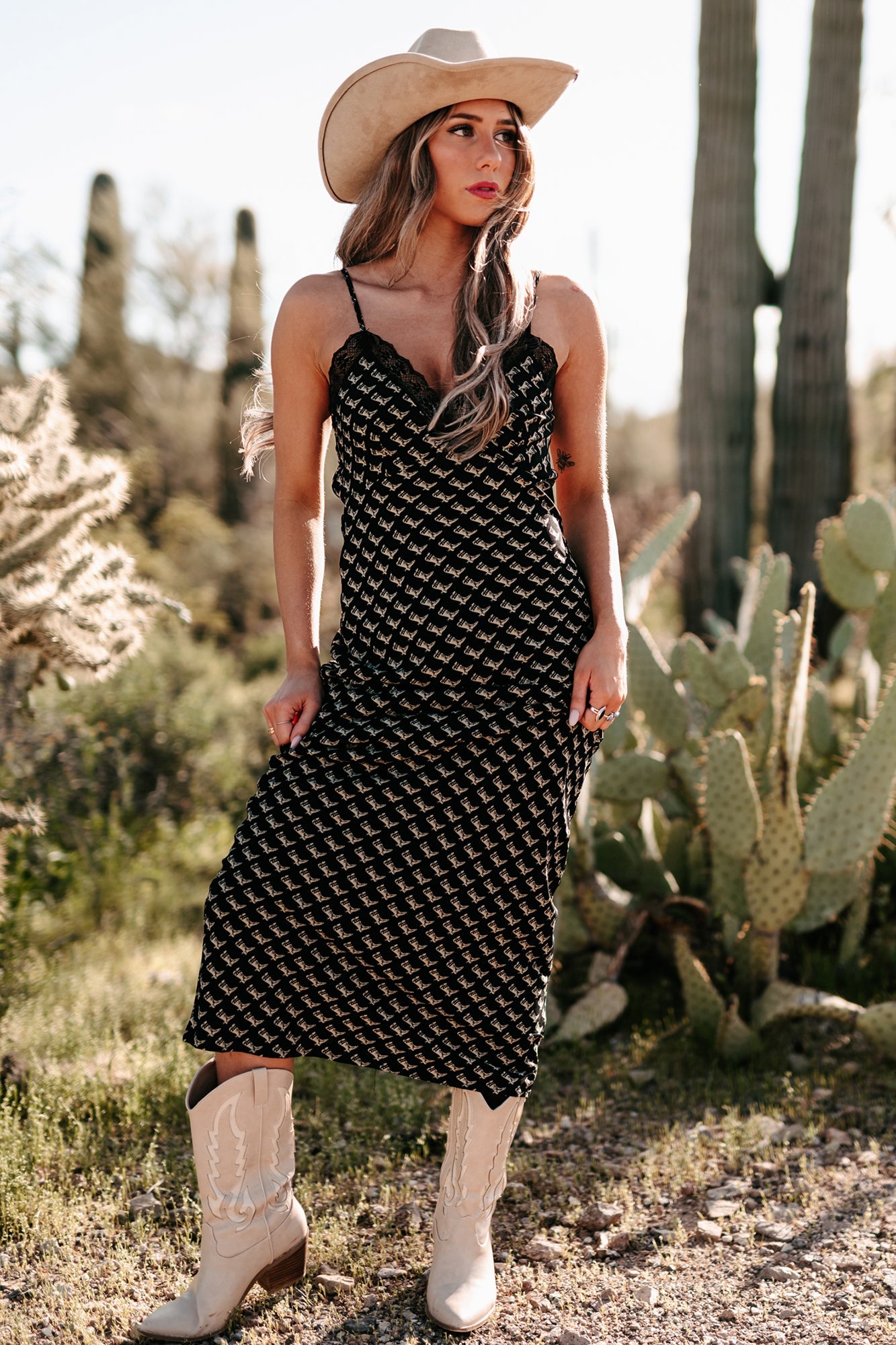 Darling I'm Different Western Printed Maxi Dress (Black)