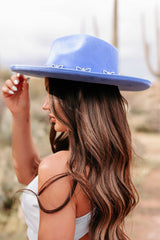 Where Beauty Reigns Rhinestone Butterfly Pencil Brim Hat (Blue)