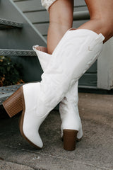 Didn't Come To Play Faux Leather Cowgirl Boots (White)