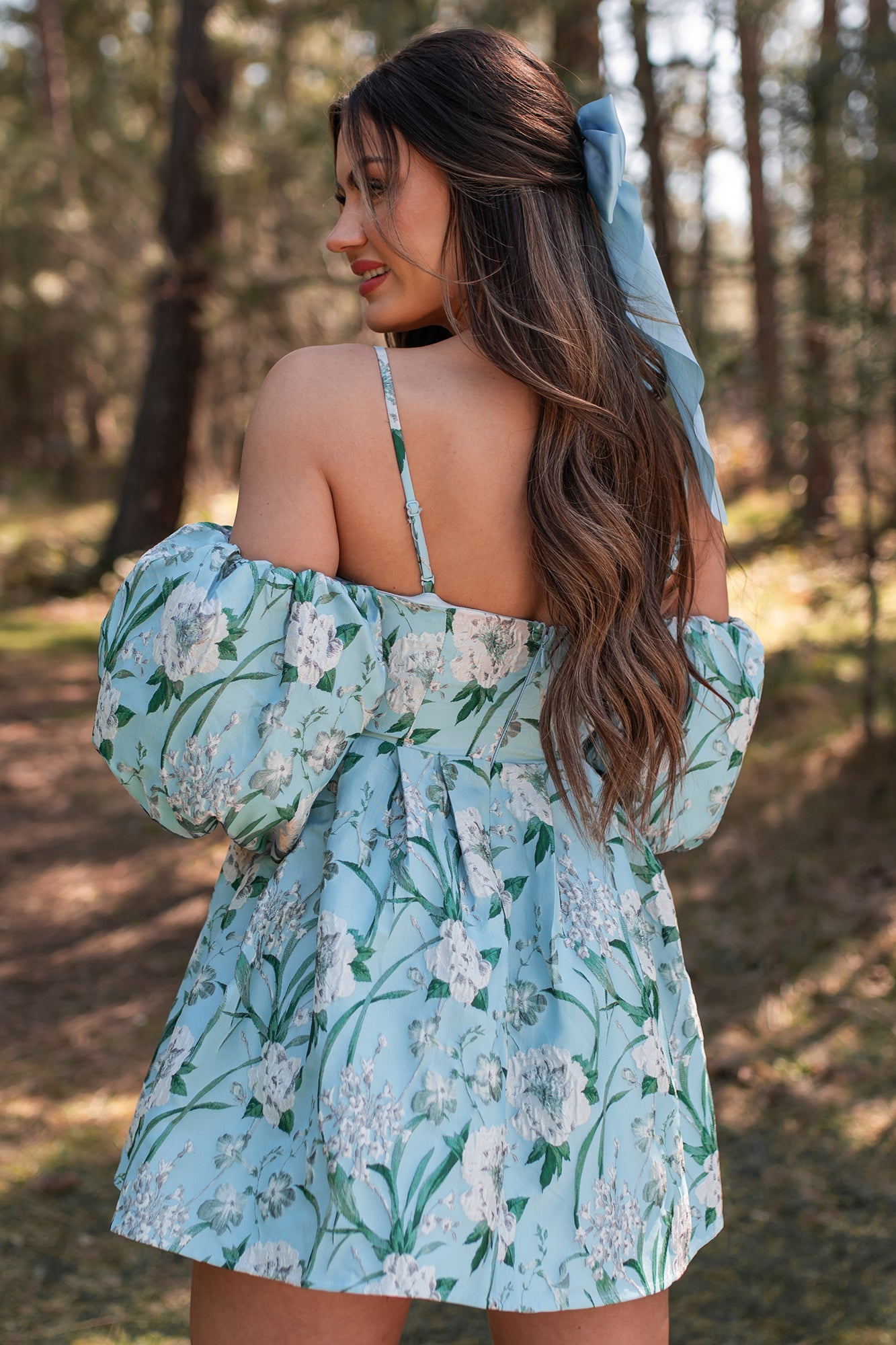 The Beauty Within Off The Shoulder Floral Mini Dress (Aqua Blue)