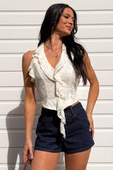 Dusk Till Dawn Ruffle Bustier Halter Top (Ivory)
