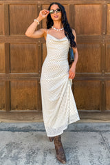 Garden Party Glow Mesh Polka Dot Midi Dress (Ivory)