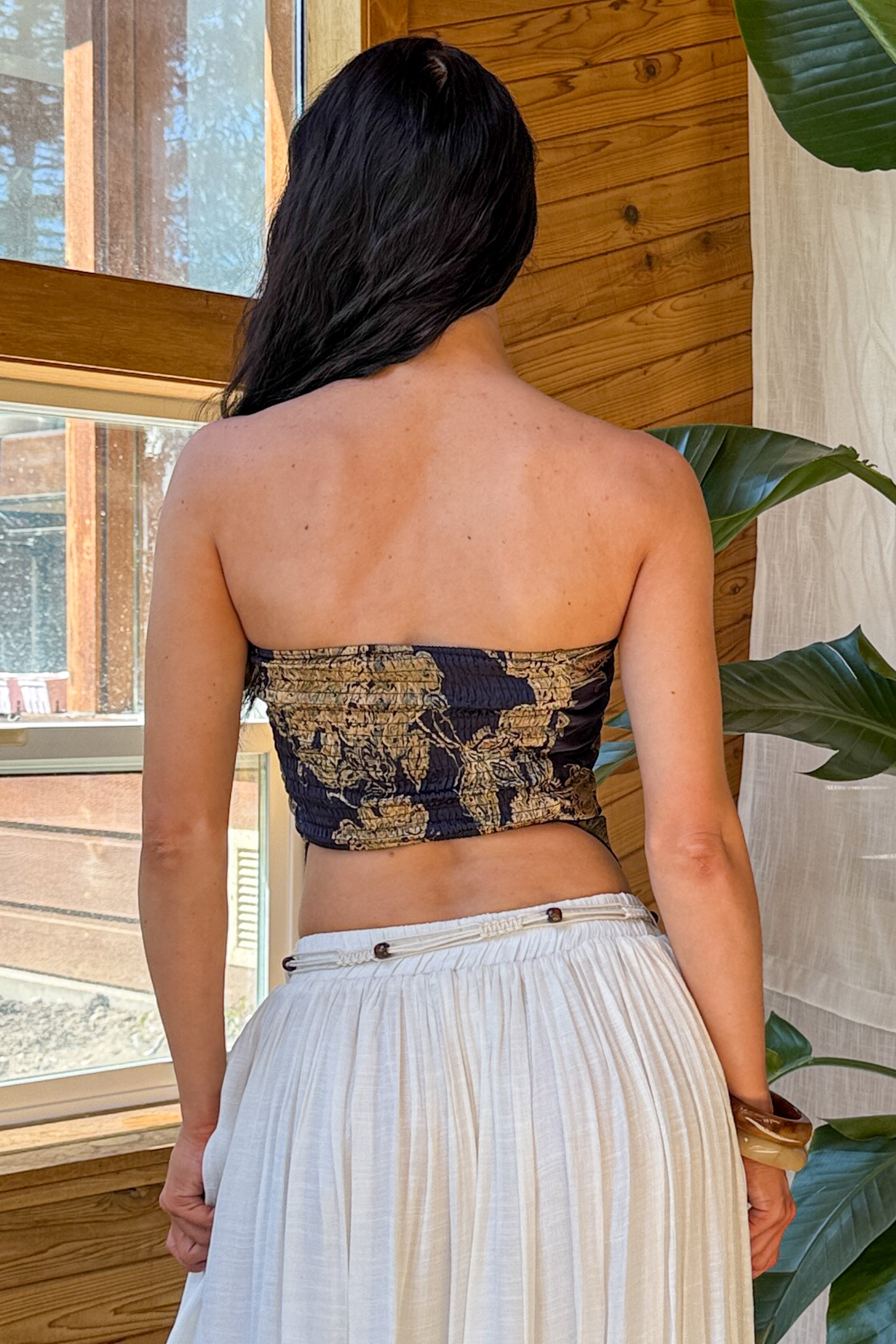 Hideaway Honey Paisley Satin Bandana Strapless Top (Navy)