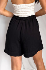 Homebody Mood Pleated Drawstring Shorts (Black)