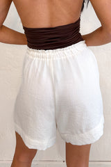 Homebody Mood Pleated Drawstring Shorts (White)