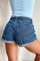 Valerie Low Rise Cuff Hem Cello Denim Shorts (Medium Denim)