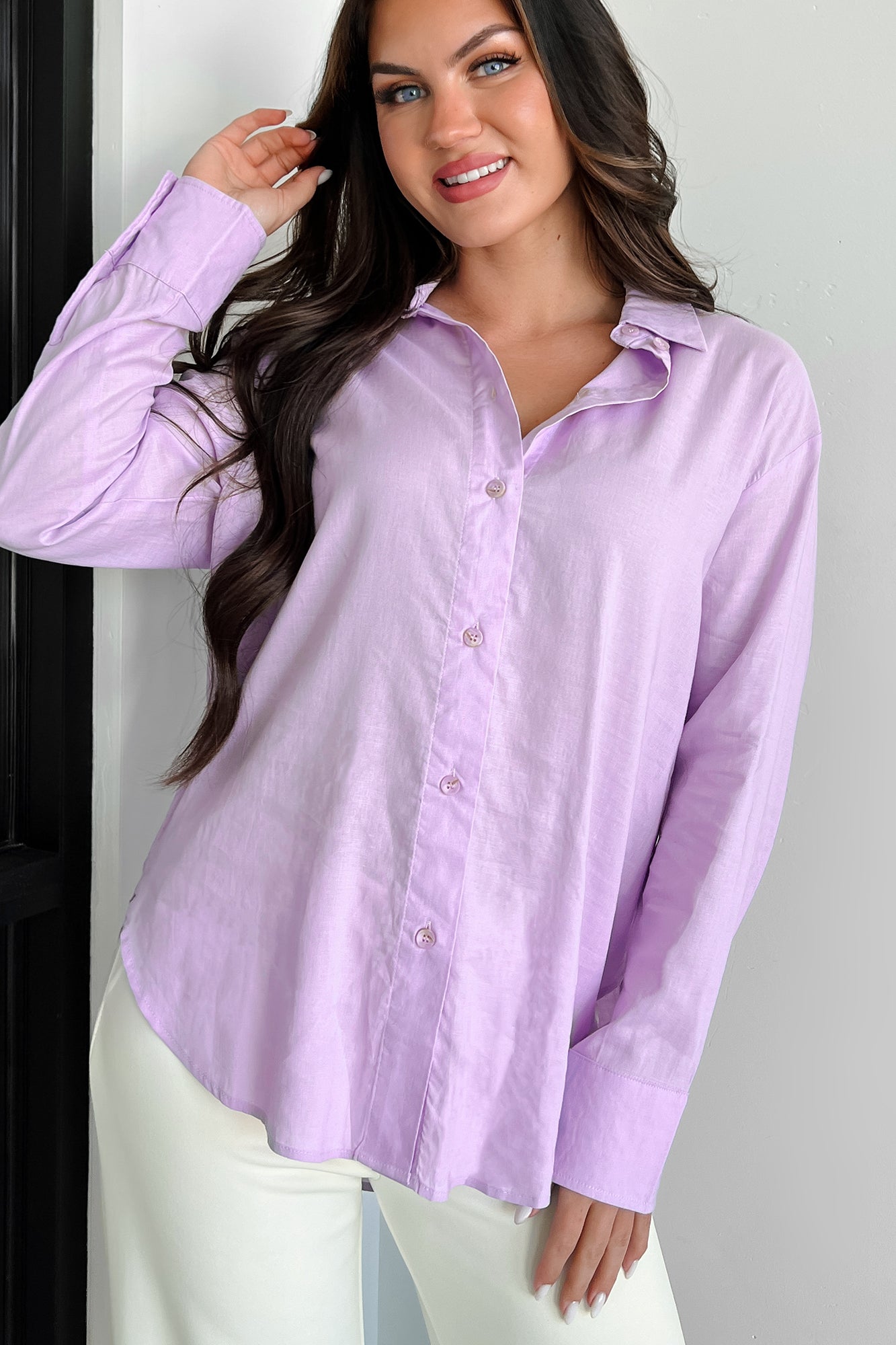 Dressed With Confidence Linen Dress Shirt (Lilac)