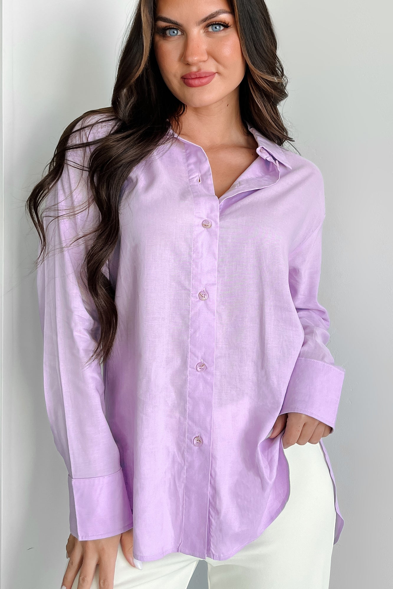 Dressed With Confidence Linen Dress Shirt (Lilac)