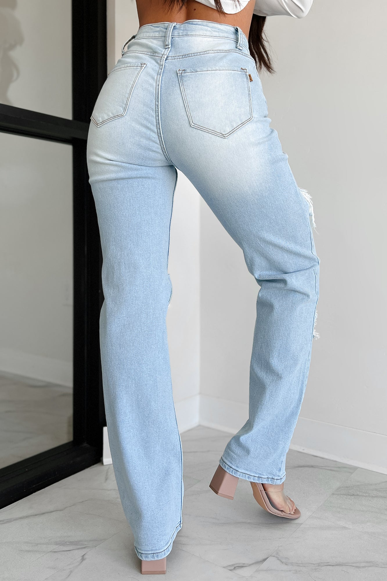 Only Good Days High Rise Distressed Wide Leg Jeans (Light)