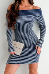 Peggy Off The Shoulder Sweater Dress (Dark Denim Blue)