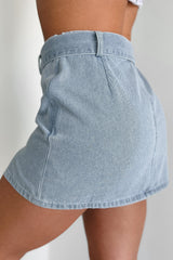 Growing Distant Belted Denim Mini Skirt (Washed Denim)