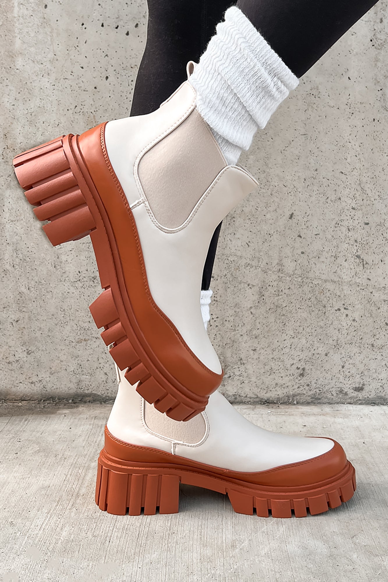 Doorbuster Going My Way Lug Sole Chelsea Ankle Booties (Nude)