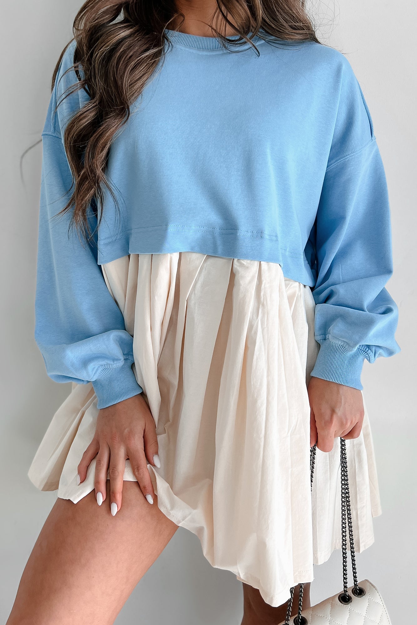 Convincing Act Two-Tone Mini Dress (Chambray Blue)