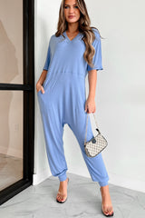 Tired Eyes Short Sleeve Slouchy Jumpsuit (Light Denim)