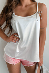 Add A Little Bling Satin Rhinestone Bow Tank Top (Ivory)
