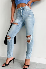 Carter High Rise Distressed Girlfriend Jeans (Light)
