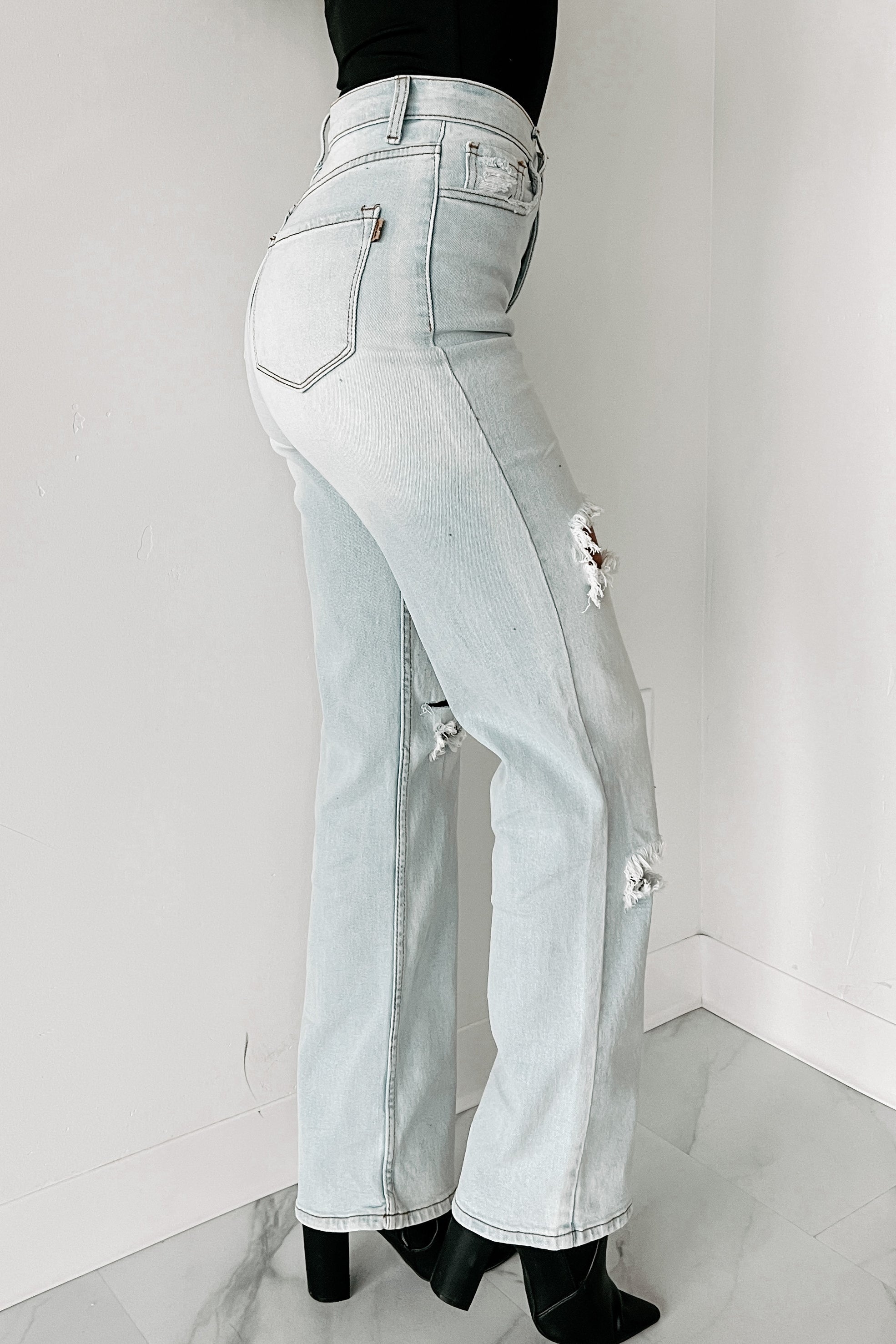 Only Good Days High Rise Distressed Wide Leg Jeans (Light)