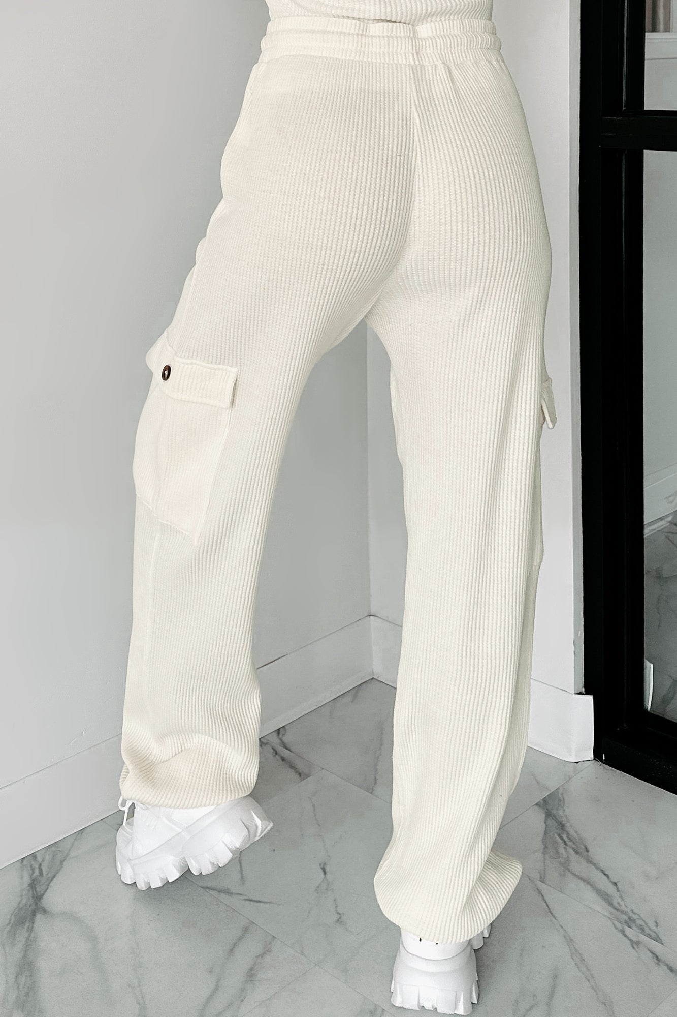 Leave Me Alone Cargo Waffle Knit Pants (Cream)