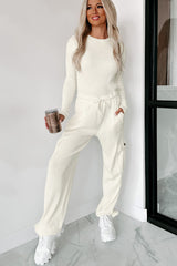 Leave Me Alone Cargo Waffle Knit Pants (Cream)