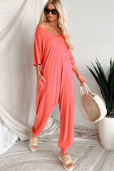 Tired Eyes Short Sleeve Slouchy Jumpsuit (Coral)
