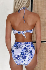 Lost In The Current High Waist Floral Bikini Set (Purple/Blue)