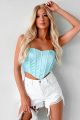 Life Worth Living Strapless Ruched Corset Top (Aqua)